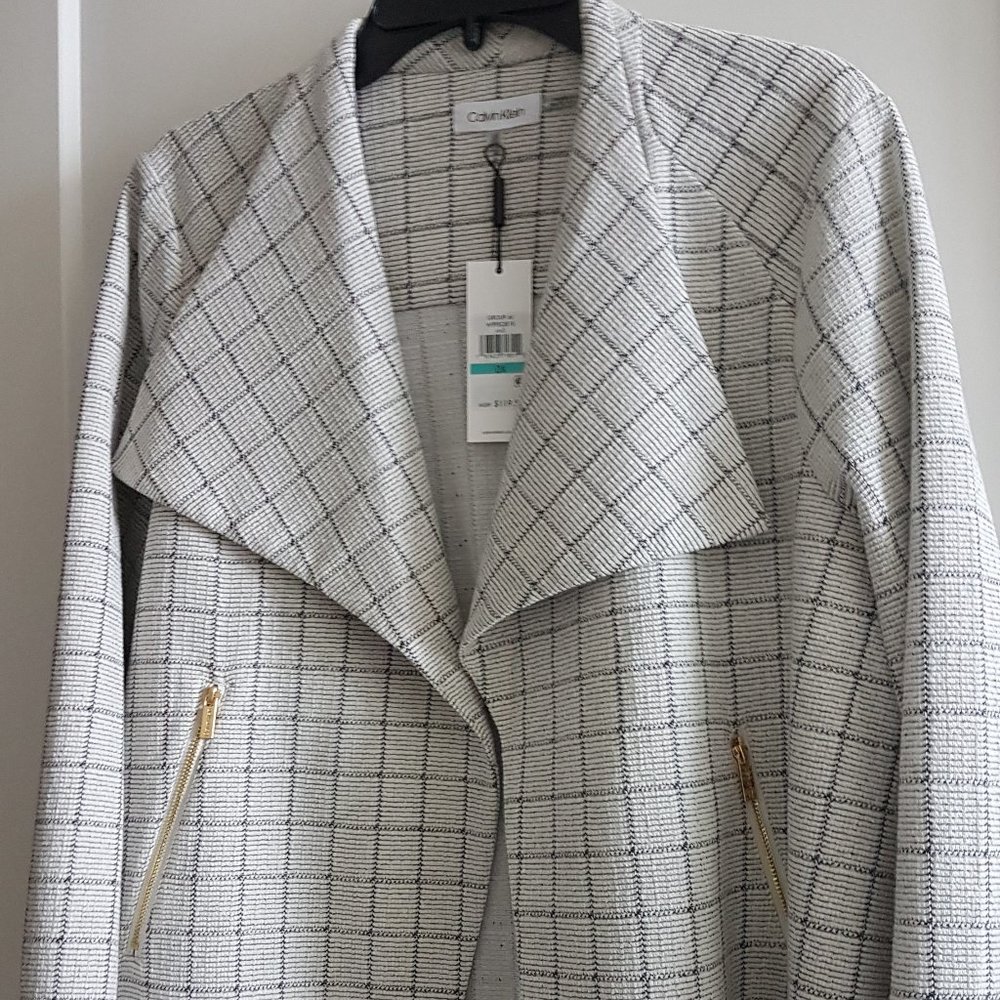 NWT Calvin Klein PLUS Flyaway Checked Pattern Jacket 0X - $6.99 Shipping!